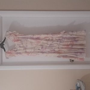 Vintage Janine Giorgenti multi tiered watercolor midi dress w ruffles sz8 EUC